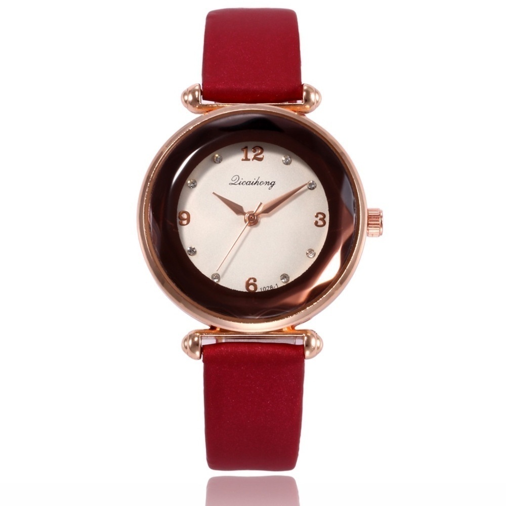 Bold Elegance: Red Faceted Faux Leather Watch